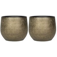 2x stuks plantenpotten/bloempotten in een strakke Modern design look metal goud Dia 18 cm en Hoogte