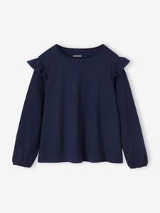 T-shirt BASICS met lange mouwen en ruches voor meisjes marineblauw