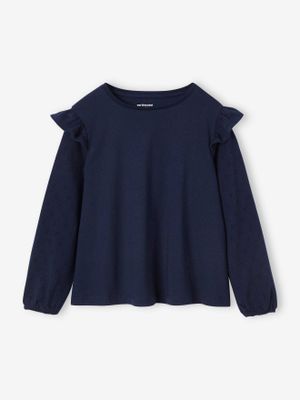 T-shirt BASICS met lange mouwen en ruches voor meisjes marineblauw