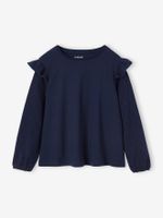 T-shirt BASICS met lange mouwen en ruches voor meisjes marineblauw - thumbnail