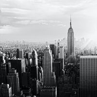 Karo-art Schilderij - New York City skyline in zwart en wit, Empire state building, 3 maten, print op canvas,