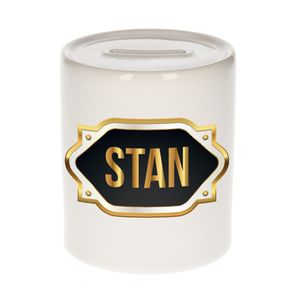 Naam cadeau spaarpot Stan met gouden embleem