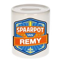 Kinder spaarpot met naam - Remy - keramiek - met dop - wit - Sparen - Spaargeld van Remy