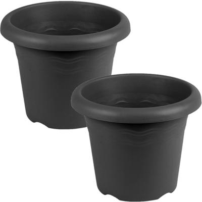 Antraciet grijze ronde plantenpot/bloempot kunststof diameter 18 cm
