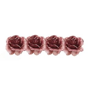 4x Oud roze decoratie bloemen rozen op clip 14 cm