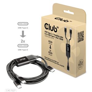 Club 3D USB Type-C, Y oplaadkabel naar 2x USB Type-C splitterkabel 1,83 meter, Max. 100 W