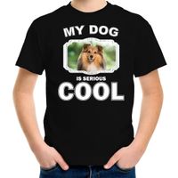 Sheltie honden t-shirt my dog is serious cool zwart voor kinderen - thumbnail