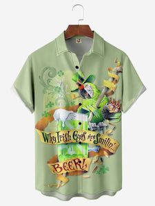 St. Patrick's Day Parrot Chest Pocket Short Sleeve Hawaiian Shirt