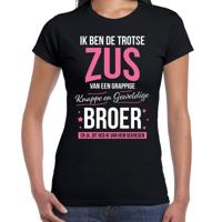 Trotse zus / broer cadeau t-shirt - zwart - voor dames - verjaardag / kado shirt / bedank t-shirt