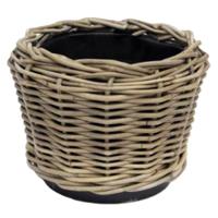 Planten/bloemen mand - rotan - gevlochten riet - D27 x H22 cm - drypot - plantenpot