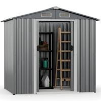 Buitenopslagschuur 196 x 142 cm Weerbestendige Gegalvaniseerde Metalen Gereedschuur met Luchtopeningen Grijs
