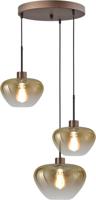 Masterlight 3-lichts hanglampGenua bruin met 2x goud glas Ø 24cm en 1x Ø 29cm - 2972-15-15-35-3-2429