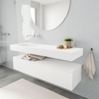 Mondiaz Alan badmeubel 150 cm talc 1 lade vrijhangend wastafel links zonder kraangat wit