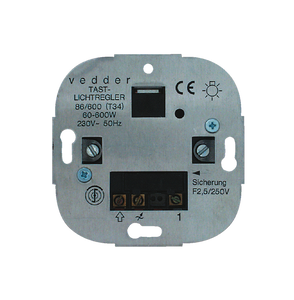 Tastdimmer 60 - 600W voor gloeilampen en HV halogeenlampen met dimstandgeheugen Presto-Vedder 86600