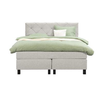 Boxspring Liv geruit - ecru - 140x200 cm - vierkante poot - Leen Bakker