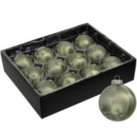 Luxe kerstballen - 12x stuks - 6 cm - olijf groen - glas - ice finish - kerstversiering - thumbnail