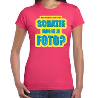 Foute party Schatje mag ik je foto verkleed t-shirt roze dames - Foute party hits outfit/ kleding