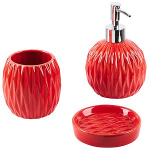 Beliani BELEM - Badkameraccessoire set-Rood-Dolomiet