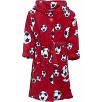 Fleece badjas rood voetbalprint voor jongens 146/152 (11-12 jr)  - - thumbnail