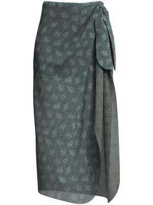 Maccapani jupe fleurie à fermeture nouée - Vert