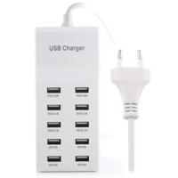 5V 2.4A/2.1A/1A 10-Port USB Laderadapter voor iPhone Galaxy Huawei Xiaomi LG HTC en andere Smartphones oplaadbare apparaten EU Plug(White)