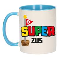 Cadeau koffie/thee mok voor zus - blauw - super zus - keramiek - 300 ml   -