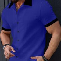 Bon&Bon Homme Men's Beige Contrast Trim Short Sleeve Casual Shirt Royal Blue / XXL