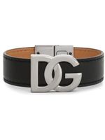 Dolce & Gabbana bracelet en cuir à plaque logo - Noir