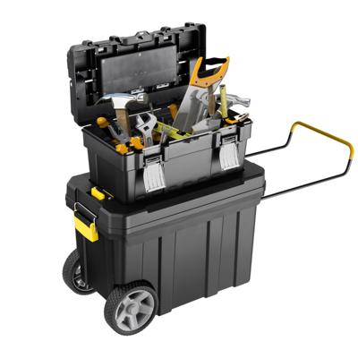 Mobiele Gereedschapskoffer op Wieltjes 2-Delige Opbergkoffer met Trekgreep en Verwijderbare Lade Nestbare Trolley voor Monteurs en Garages