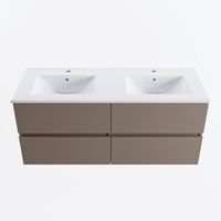 MONDIAZ VICA 120cm badmeubel onderkast Smoke 4 lades. Wastafel DENIA dubbel 2 kraangaten, kleur Glanzend Wit.