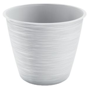 Stijlvolle kunststof plantenpot/bloempot dia 15 cm/hoogte 12.5 cm Paintstripe wit