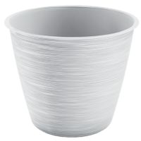 Stijlvolle kunststof plantenpot/bloempot dia 15 cm/hoogte 12.5 cm Paintstripe wit - thumbnail