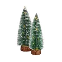 Kleine/mini decoratie kerstboompjes set van 2x st met licht 25-30 cm - thumbnail