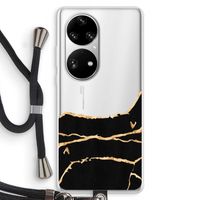 Gouden marmer: Huawei P50 Pro Transparant Hoesje met koord