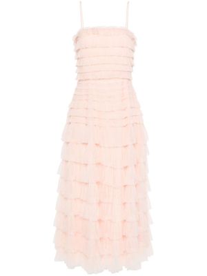 TWINSET robe mi-longue en tulle à volants - Rose