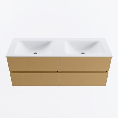 MONDIAZ VICA 130cm badmeubel onderkast Oro 4 lades. Wastafel CLOUD dubbel zonder kraangat, kleur Talc.