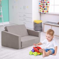 2 In 1 Textielen Flanellen Kinderbedbank met Brede Rug Omvormbare Kinderstoel met Afneembare & Wasbare Hoes voor 18-36 Maanden - thumbnail