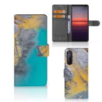 Sony Xperia 5II | Bookcase | Marble Blue Gold Sony Xperia 5II | Bookcase | Marble Blue Gold