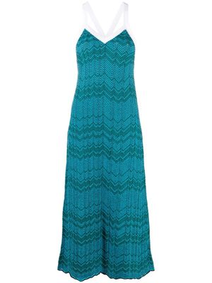 Wales Bonner robe mi-longue Palm à chevrons - Bleu