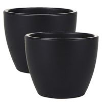 2x stuks plantenpot/bloempot in een strakke Scandinavische look zwart Dia 15 cm en Hoogte 12 cm - Plantenpotten