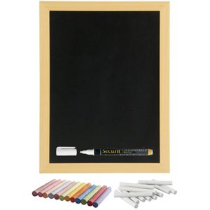 Schoolbord/krijtbord 40 x 60 cm met krijtjes wit en kleur   -
