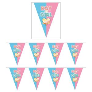 Gender reveal babyshower thema vlaggetjes slinger - 2x - 5 meter - puntvlaggetjes