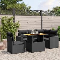 6-delige Loungeset met kussens poly rattan zwart