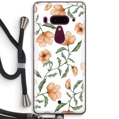 Peachy flowers: HTC U12+ Transparant Hoesje met koord