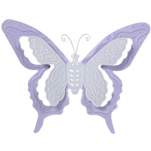 Tuin/schutting decoratie vlinder - metaal - lila paars - 36 x 27 cm