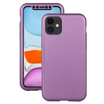 Voor iPhone 11 schokbestendige PC volledige dekking beschermhoes met gehard glas film (paars)