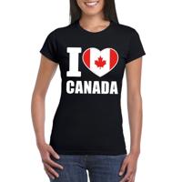 Canada supporters kleding t-shirt - voor dames - zwart - met vlag kleuren print - korte mouwen