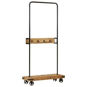 VidaXL Kledingrek met wieltjes 90x35x190 cm massief mangohout en ijzer