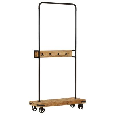 VidaXL Kledingrek met wieltjes 90x35x190 cm massief mangohout en ijzer