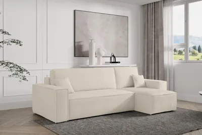 2dekans Hoekbank Karlo Ribstof Creme - Universeel - Slaapbank met opbergruimte [Niet in originele verpakking]